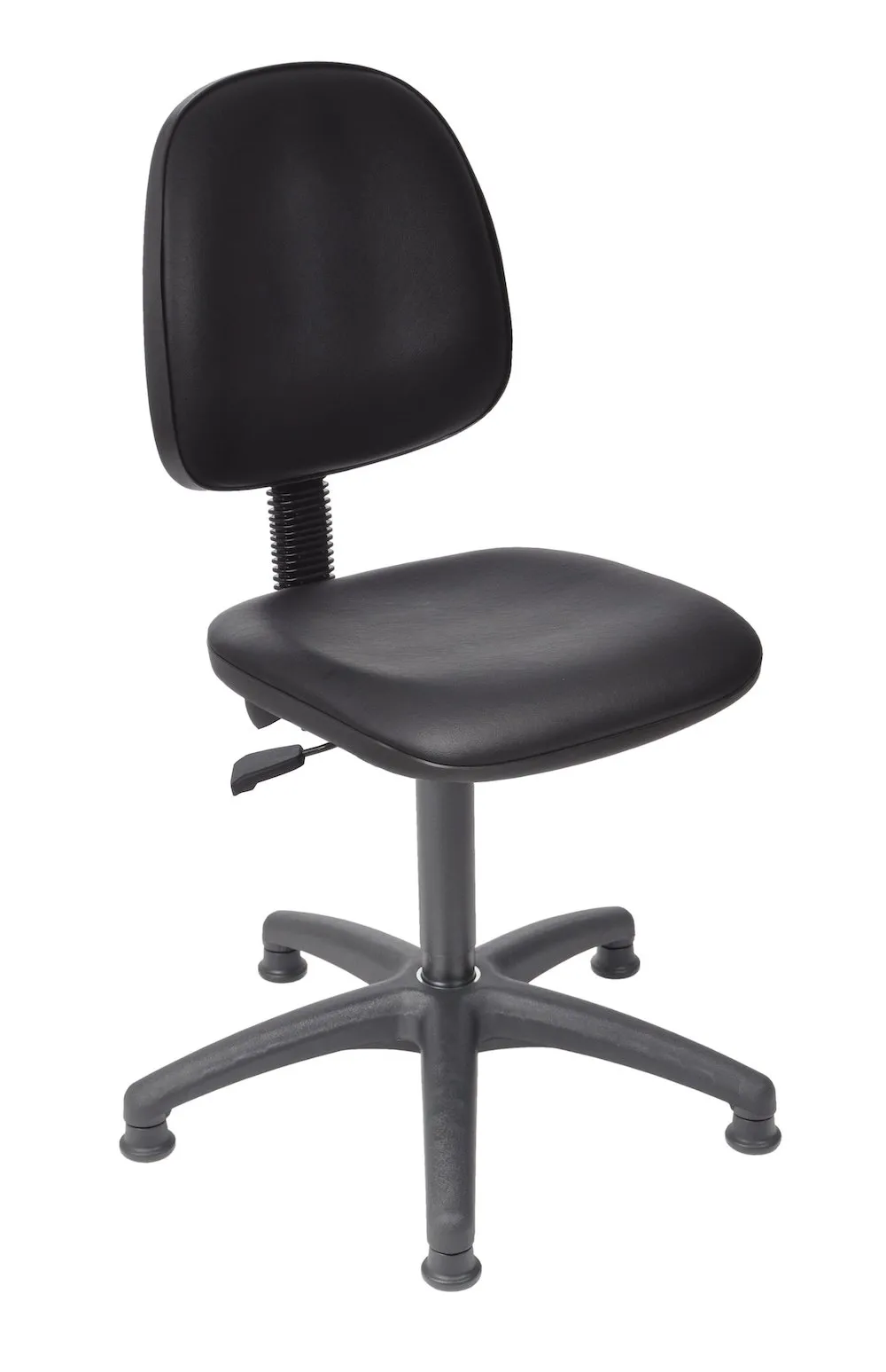 Arbeitsstuhl Arlington mit großer Rückenlehne | Sitzhöhe 45-64cm | Ø 63cm | Tragfähigkeit 110kg | Kunstleder-Sitz | Kunststoff-Fußkreuz mit Gleiter | Schwarz