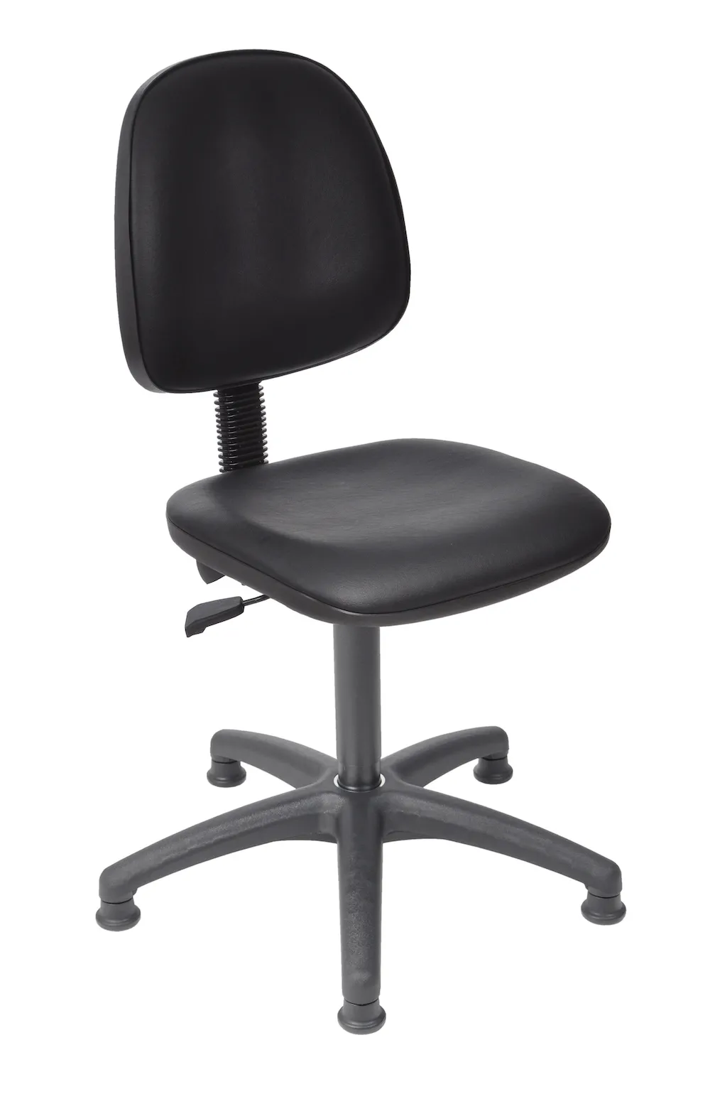 Arbeitsstuhl Arlington mit kleiner Rückenlehne | Sitzhöhe 45-64cm | Ø 63cm | Tragfähigkeit 110kg | Kunstleder-Sitz | Kunststoff-Fußkreuz mit Gleiter | Schwarz