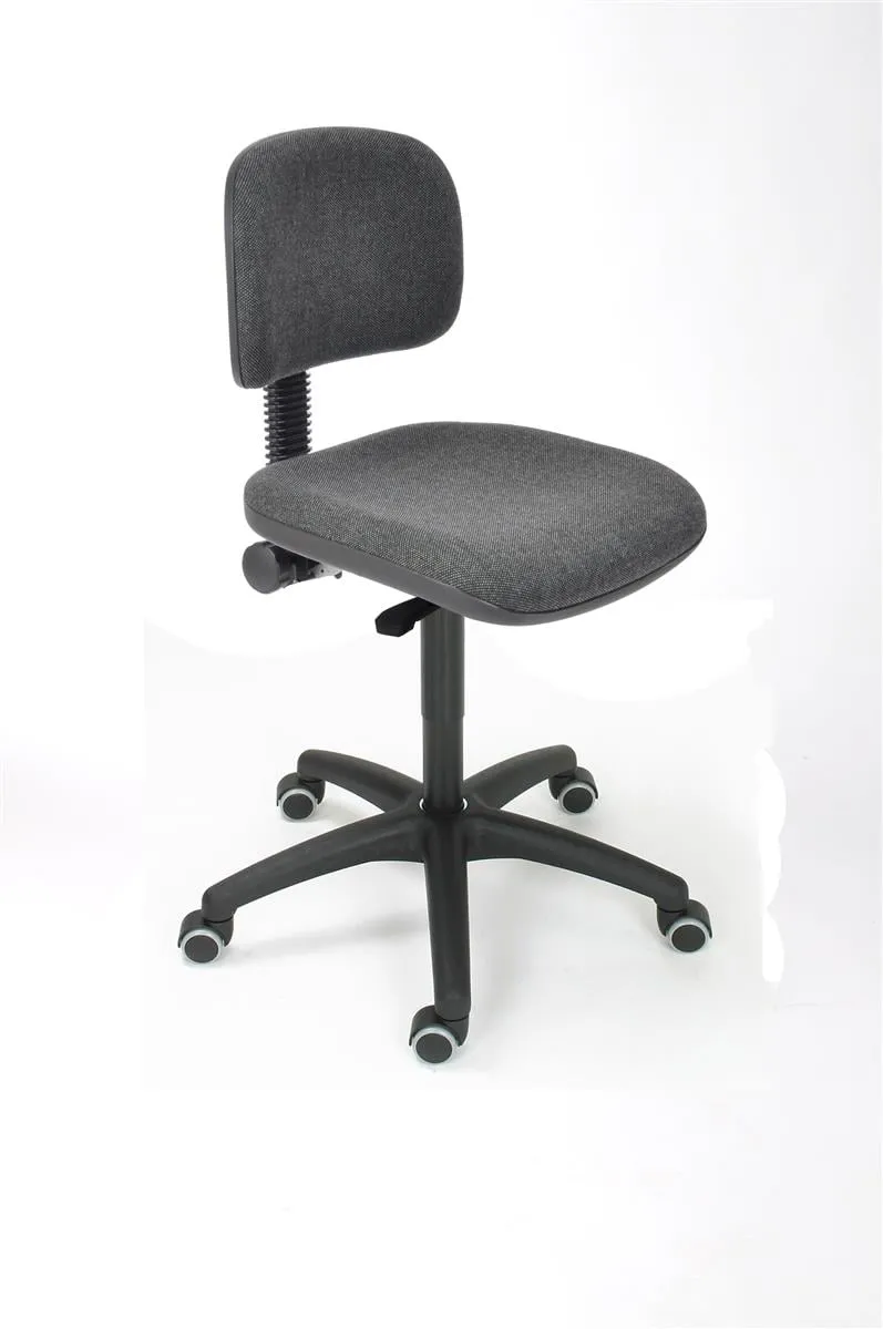 Arbeitsstuhl Arlington mit kleiner Rückenlehne | Sitzhöhe 47-66cm | Ø 63cm | Tragfähigkeit 110kg | Polstersitze | Kunststoff-Fußkreuz mit Rollen | Anthrazit