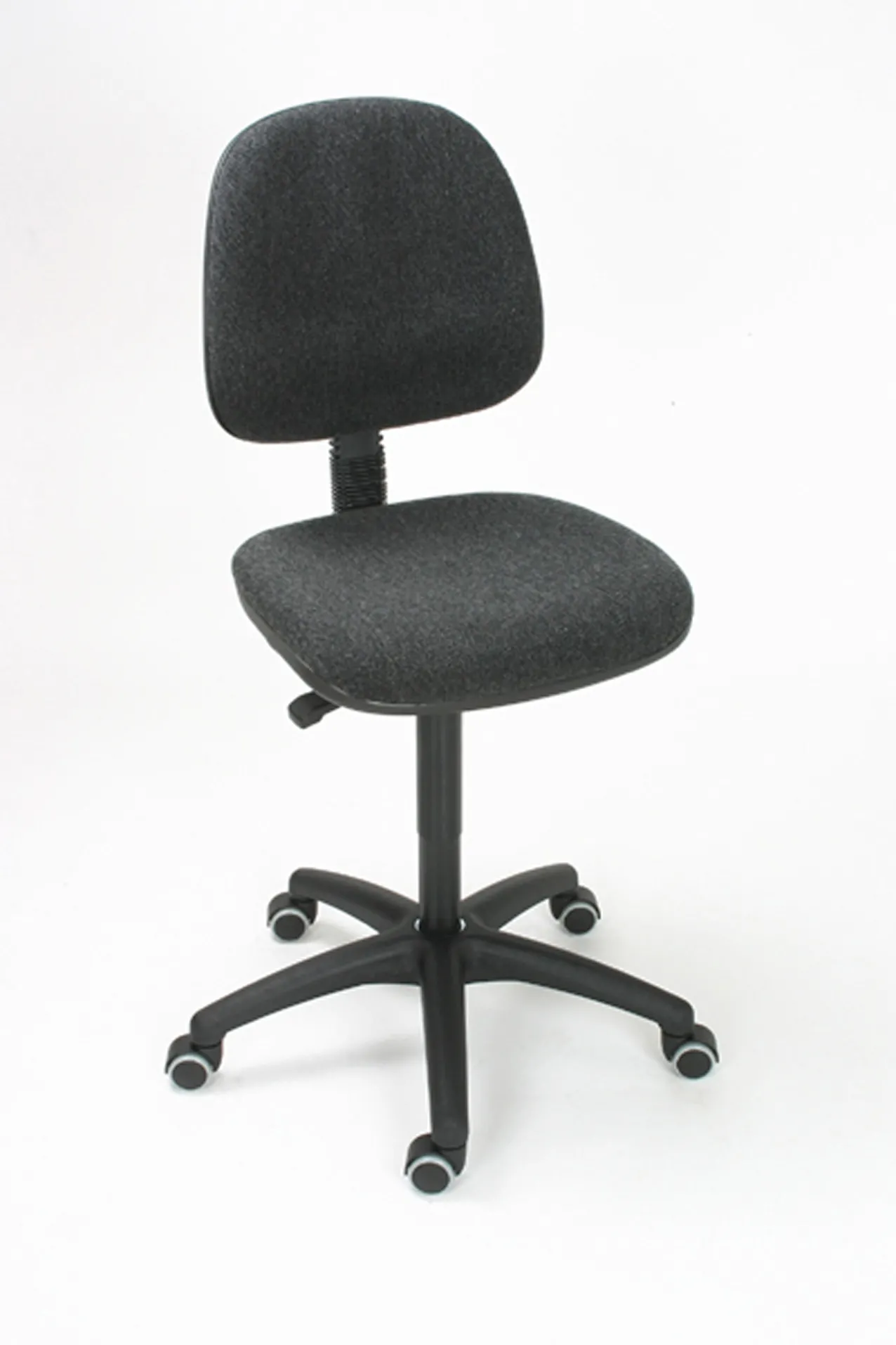 Arbeitsstuhl Arlington mit großer Rückenlehne | Sitzhöhe 47-66cm | Ø 63cm | Tragfähigkeit 110kg | Polstersitze | Kunststoff-Fußkreuz mit Rollen | Anthrazit