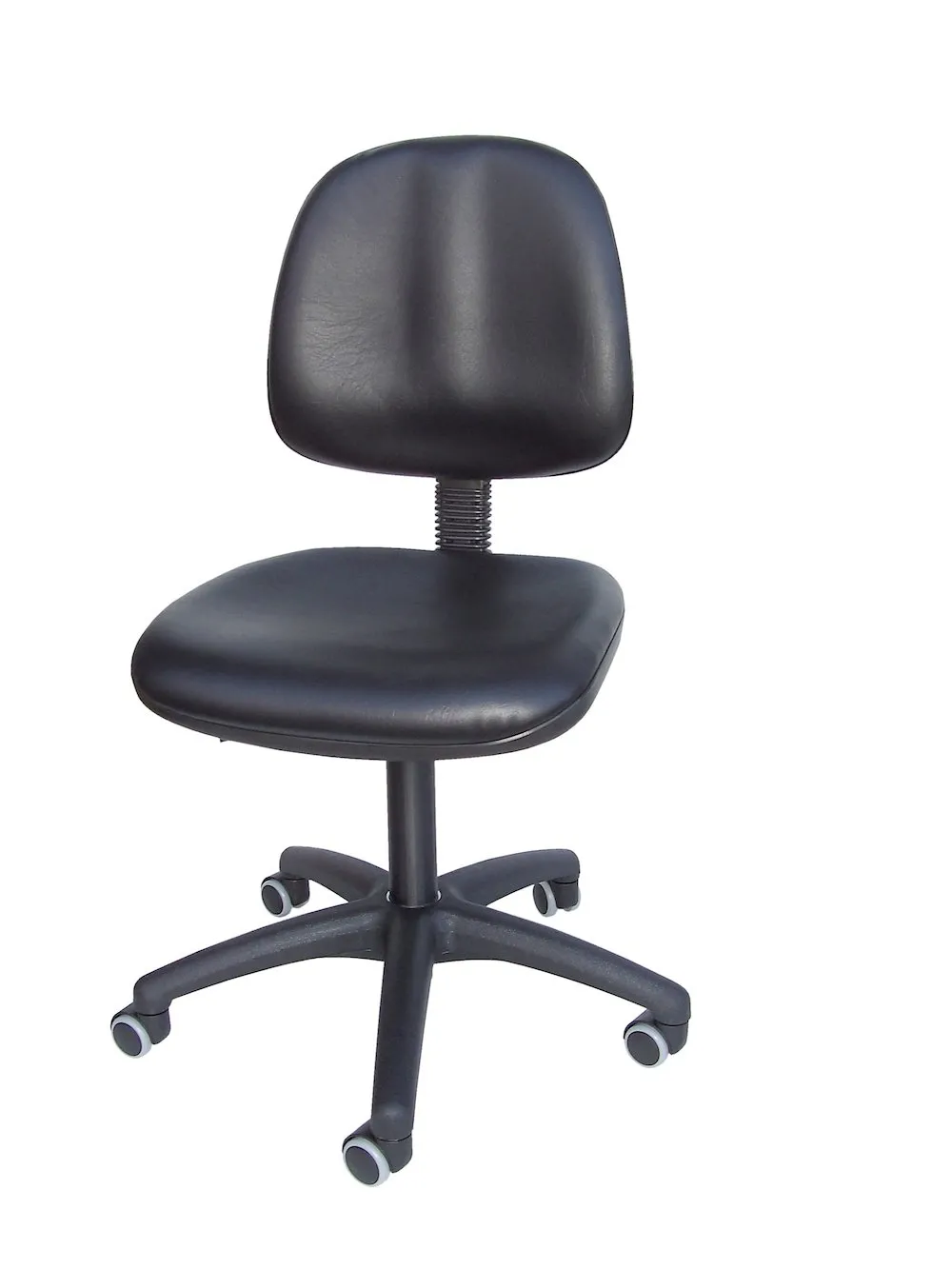 Arbeitsstuhl Arlington mit großer Rückenlehne | Sitzhöhe 48-67cm | Ø 63cm | Tragfähigkeit 110kg | Kunstleder-Sitz | Kunststoff-Fußkreuz mit Rollen | Schwarz