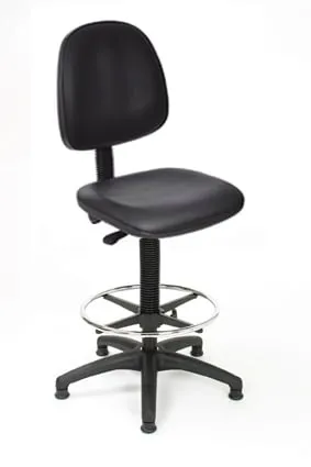 Arbeitsstuhl Arlington mit großer Rückenlehne | Sitzhöhe 57-83cm | Ø 63cm | Tragfähigkeit 110kg | Kunstleder-Sitz | Kunststoff-Fußkreuz mit Fußring & Gleiter | Schwarz