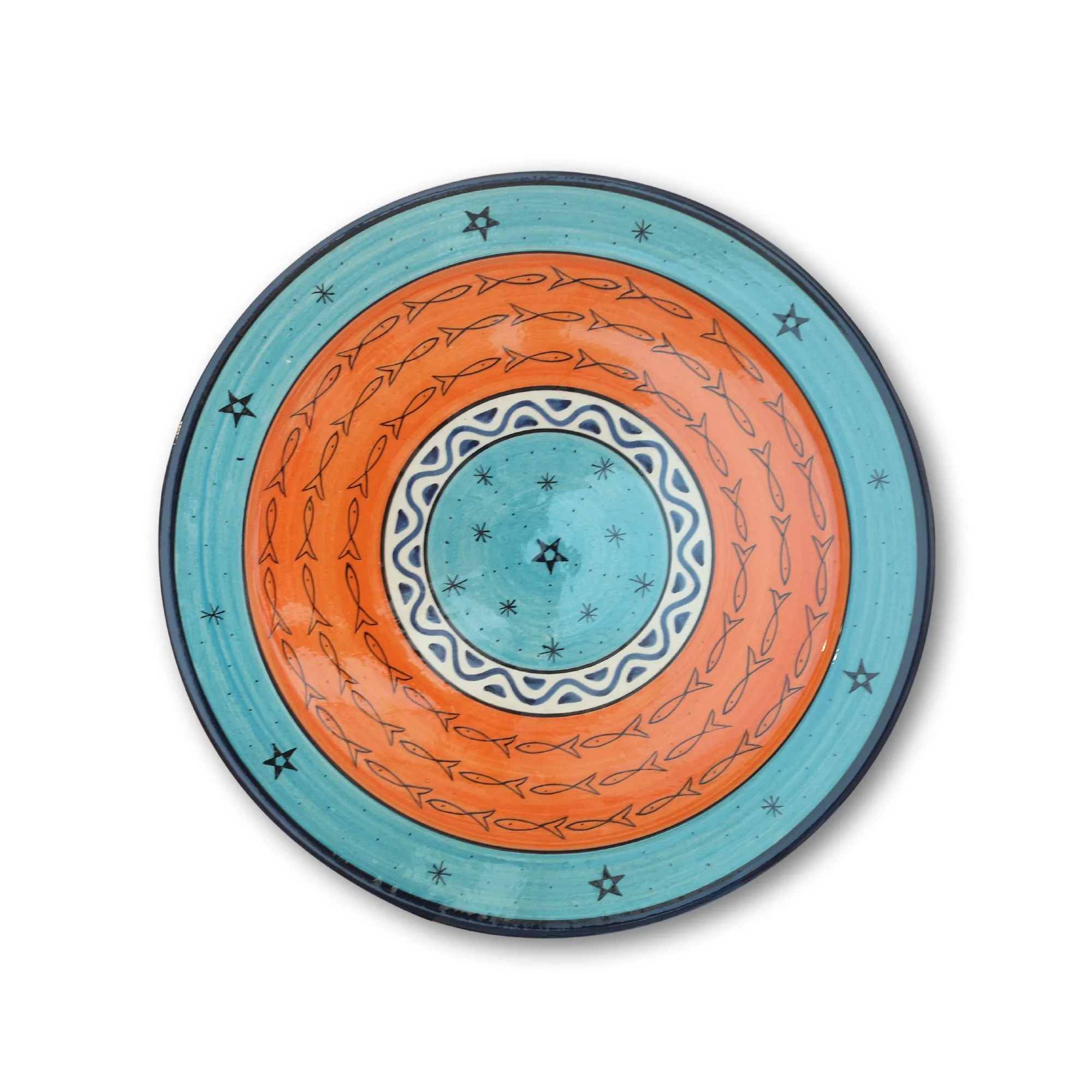Zierteller 'Fisch', blau, orange, Ø 40 cm, H 6 cm
