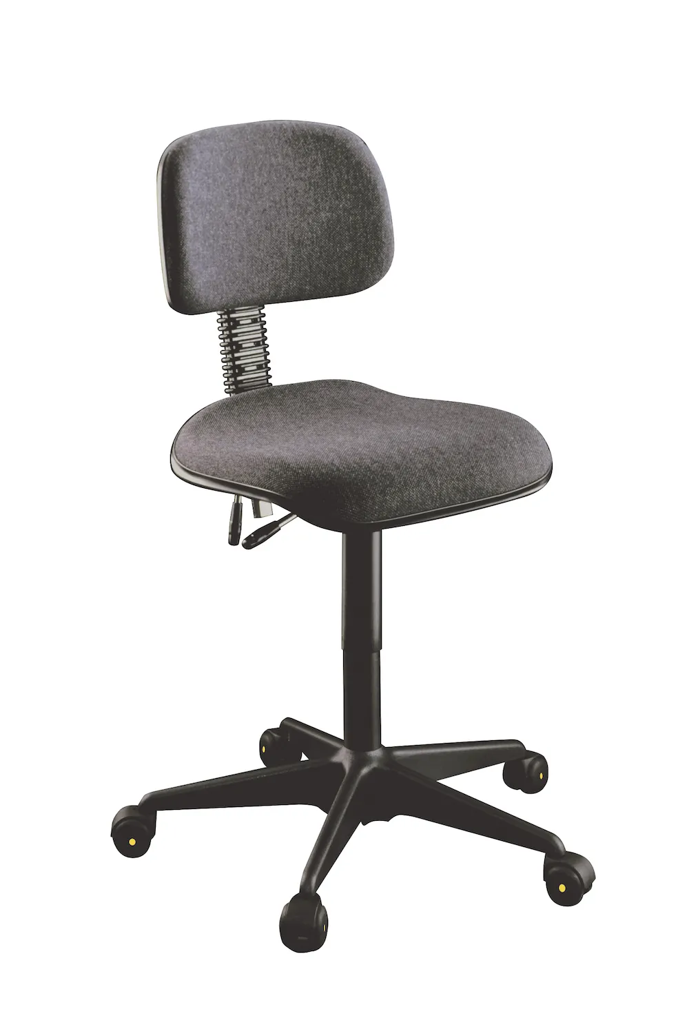 Antistatischer Arbeitsstuhl Arlington mit kleiner Rückenlehne & ESD-Sitz | Sitzhöhe 45-58cm | Ø 59cm | Tragfähigkeit 110kg | Polstersitze | Stahl-Fußkreuz mit Rollen | Anthrazit