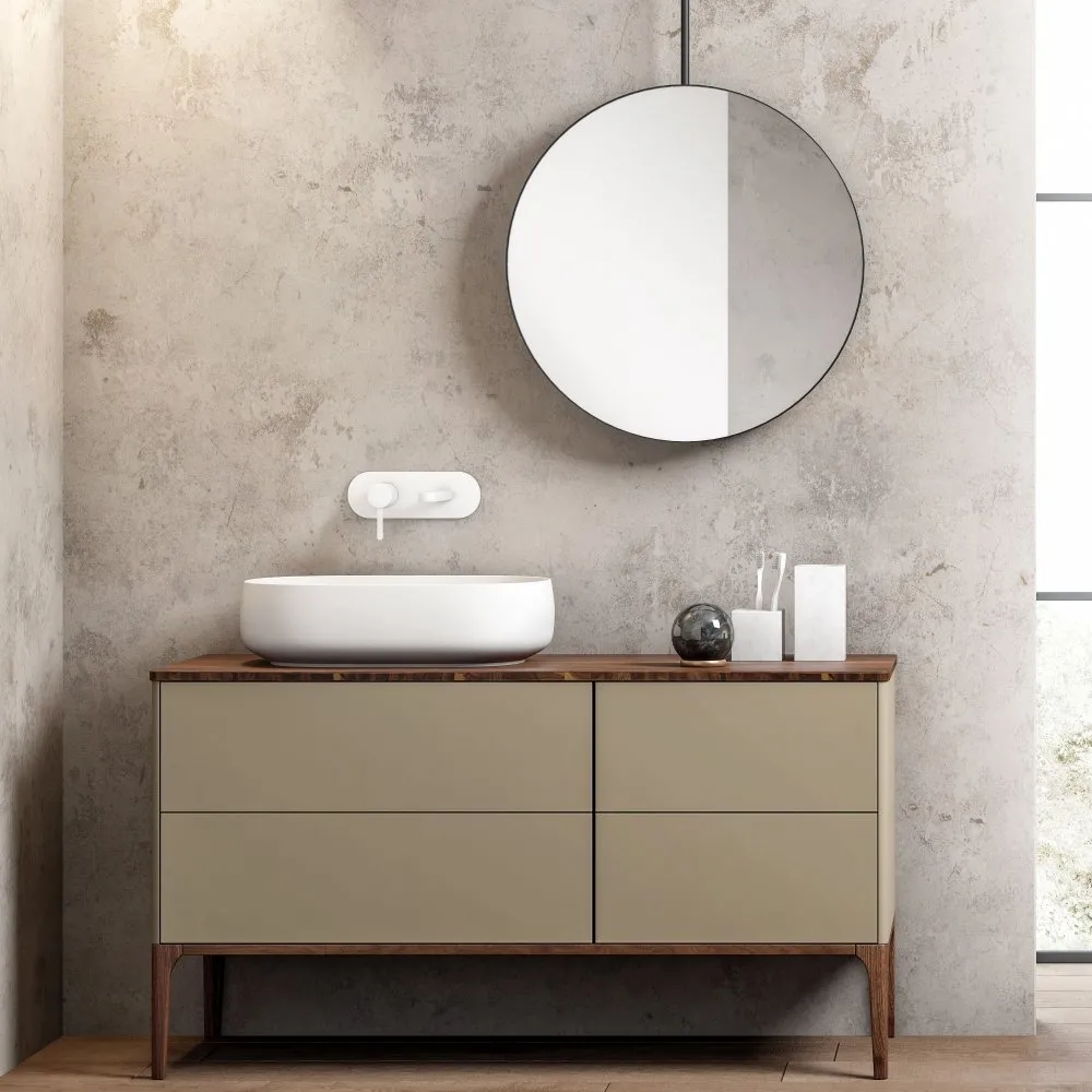 ELEMENTI LEGNO WASCHTISCHUNTERSCHRANK MIT 2 SCHUBLADEN, WASCHBECKEN UND SPIEGEL