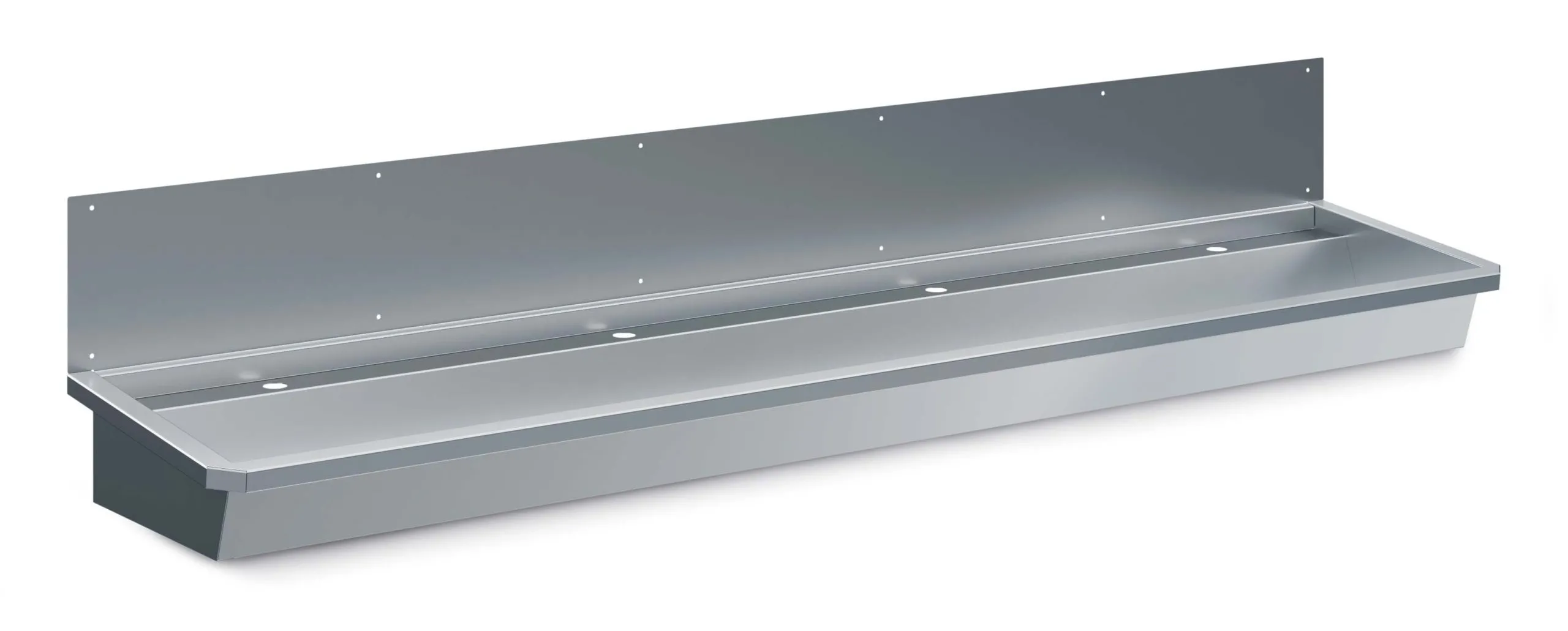 Edelstahl Waschbecken mit 1 Ablasshahn, Ablaufstopden & Schutzwand HxBxT 43,8x240x46,8cm