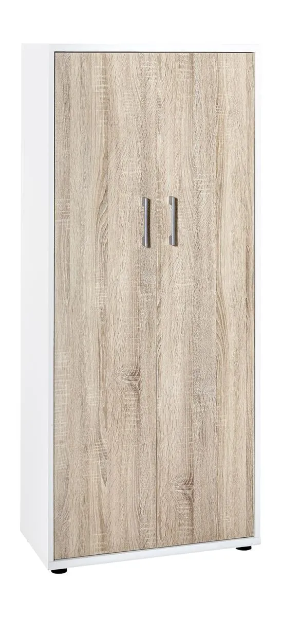 Möbelpartner Aktenschrank Tiger | Large | HxBxT 147x65x34cm | 4 Fächern & 2 Flügeltüren | Weiß/ Eiche