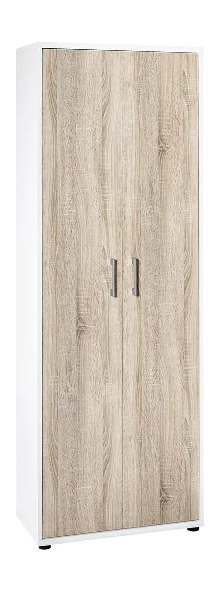 Möbelpartner Aktenschrank Tiger | XL | HxBxT 182x65x34cm | 5 Fächern & 2 Flügeltüren | Weiß/ Eiche