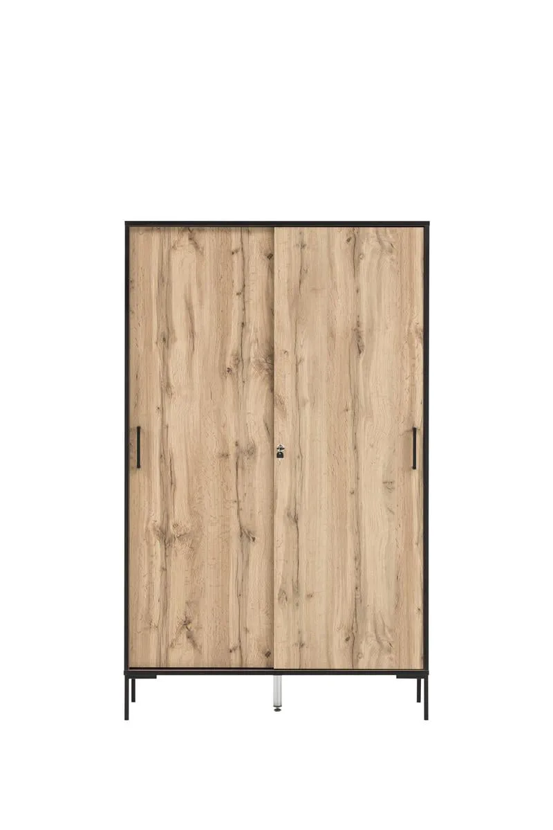 Möbelpartner Schiebetürenschrank Panda | Tall | HxBxT 165x100x41cm | 4 Fächern & 2 Schiebetüren | Eiche