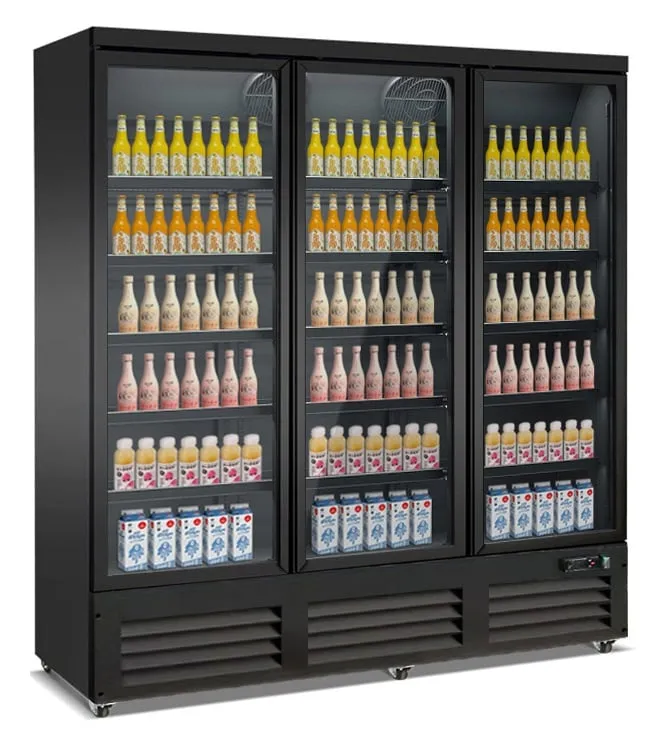 Kühlschrank KONDOR auf Räder | 3x Glastür + LED | 1600 Liter, HxBxT 205x188x70,5cm | 0/+10°C | Schwarz