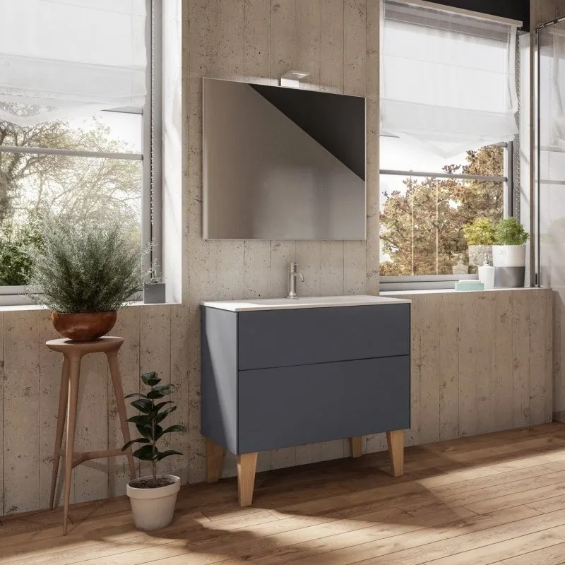 PREMI E APRI WASCHTISCHUNTERSCHRANK MIT 2 SCHUBLADEN, KONSOLE UND SPIEGEL