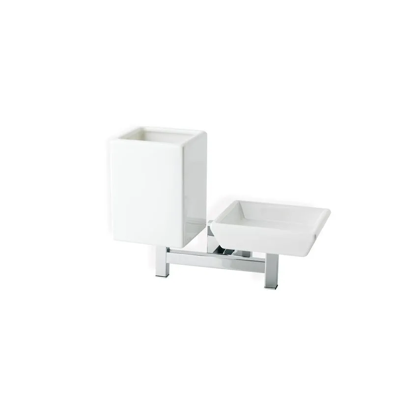 STILHAUS URANIA WANDHÄNGENDER SEIFENHALTER MIT BECHER WEIß CHROM