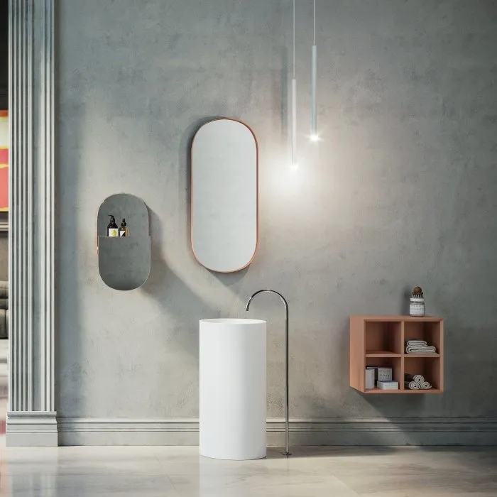 MONOLITE ACRILIK RUNDER WASCHTISCH MIT SPIEGEL UND LAMPE