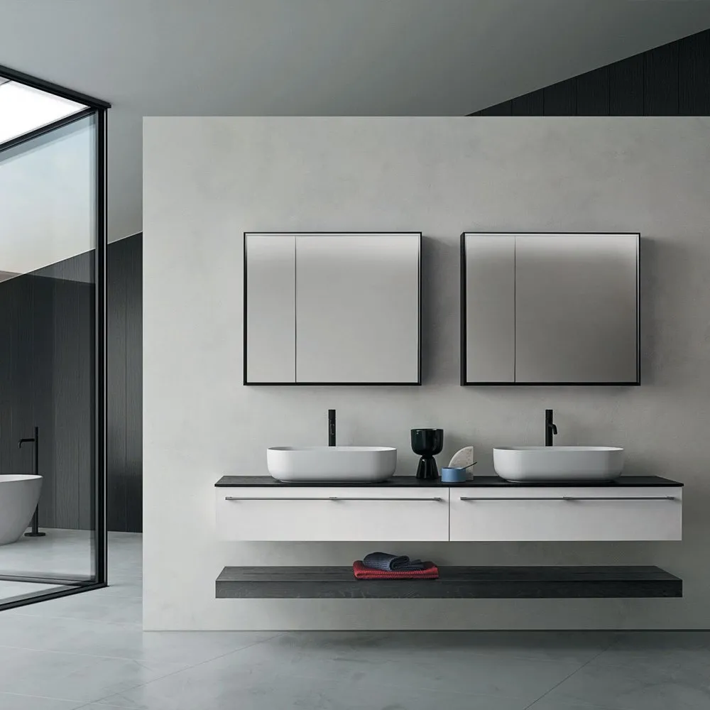 ARBI TESO 09 2  WANDHÄNGENDE U.SCHRÄNKE MIT WASCHBECKEN UND ABLAGESPIEGELN