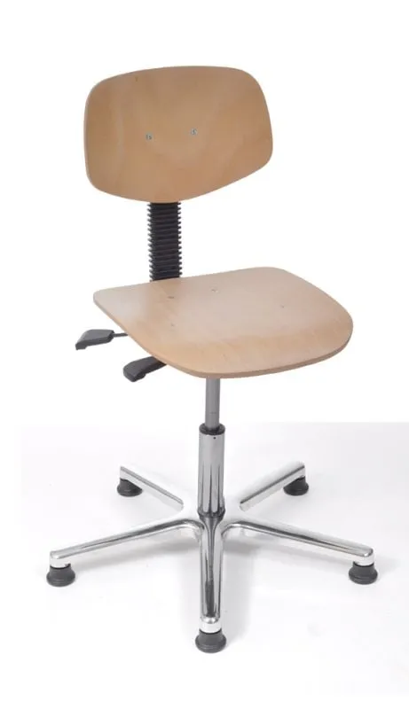 Arbeitsstuhl Arlington mit kleiner Rückenlehne & Sitzneigeverstellung | Sitzhöhe 45-63cm | Ø 61cm | Tragfähigkeit 110kg | Buche-Sitz | Aluminium-Fußkreuz mit Gleiter | mit Asynchron-Mechanik | Silber/Buche