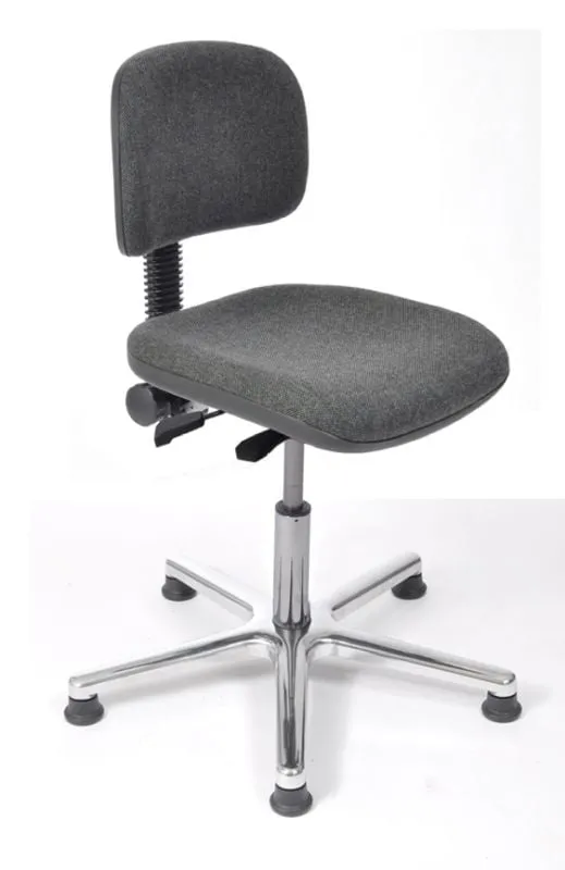 Arbeitsstuhl Arlington mit kleiner Rückenlehne & Sitzneigeverstellung | Sitzhöhe 50-69cm | Ø 61cm | Tragfähigkeit 110kg | Polstersitze | Aluminium-Fußkreuz mit Rollen | mit Asynchron-Mechanik | Silber/Anthrazit