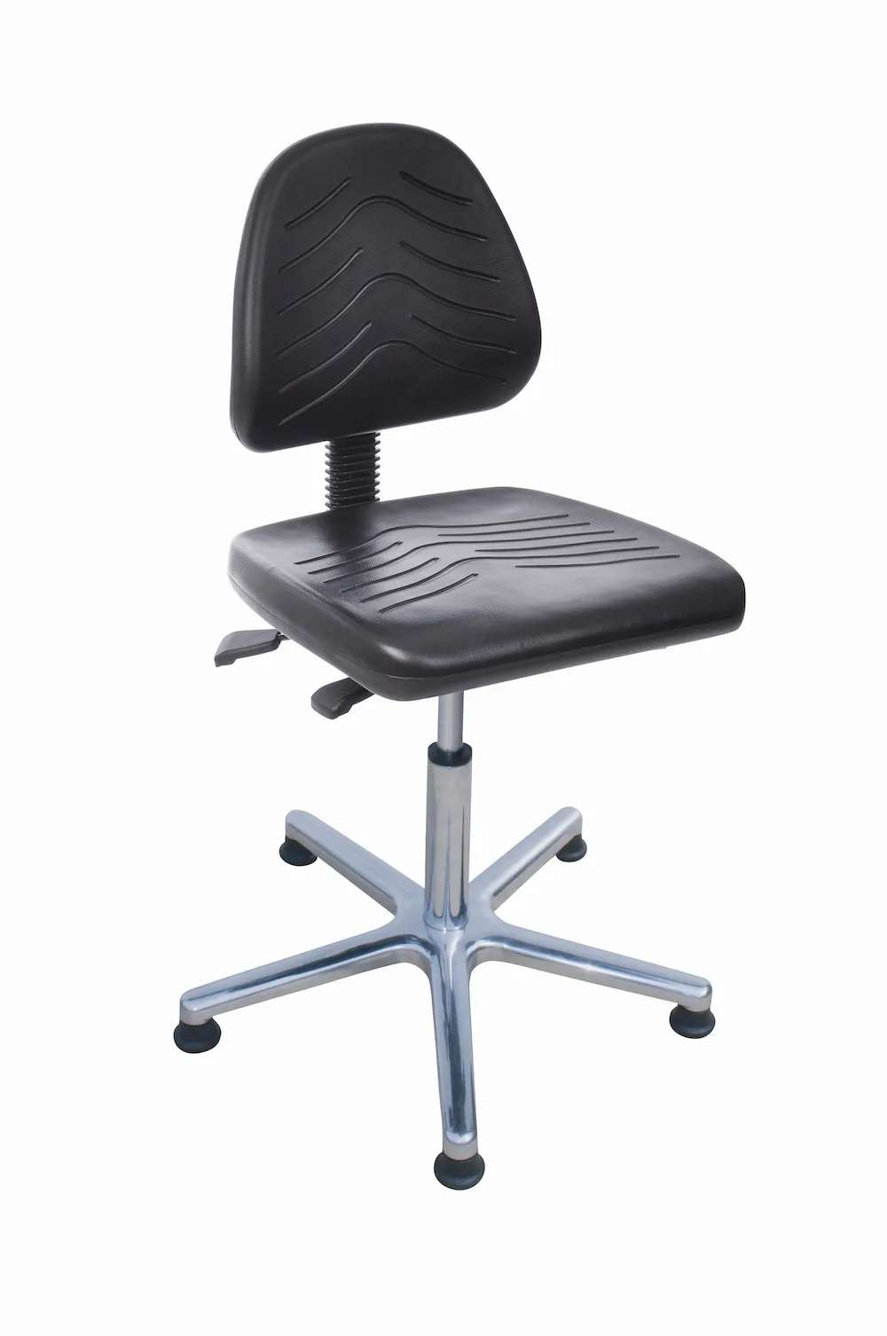 Arbeitsstuhl Arlington mit großer Rückenlehne & Sitzneigeverstellung | Sitzhöhe 47-65cm | Ø 61cm | Tragfähigkeit 110kg | Polyurethane-Sitz | Aluminium-Fußkreuz mit Gleiter | mit Asynchron-Mechanik | Silber/Schwarz