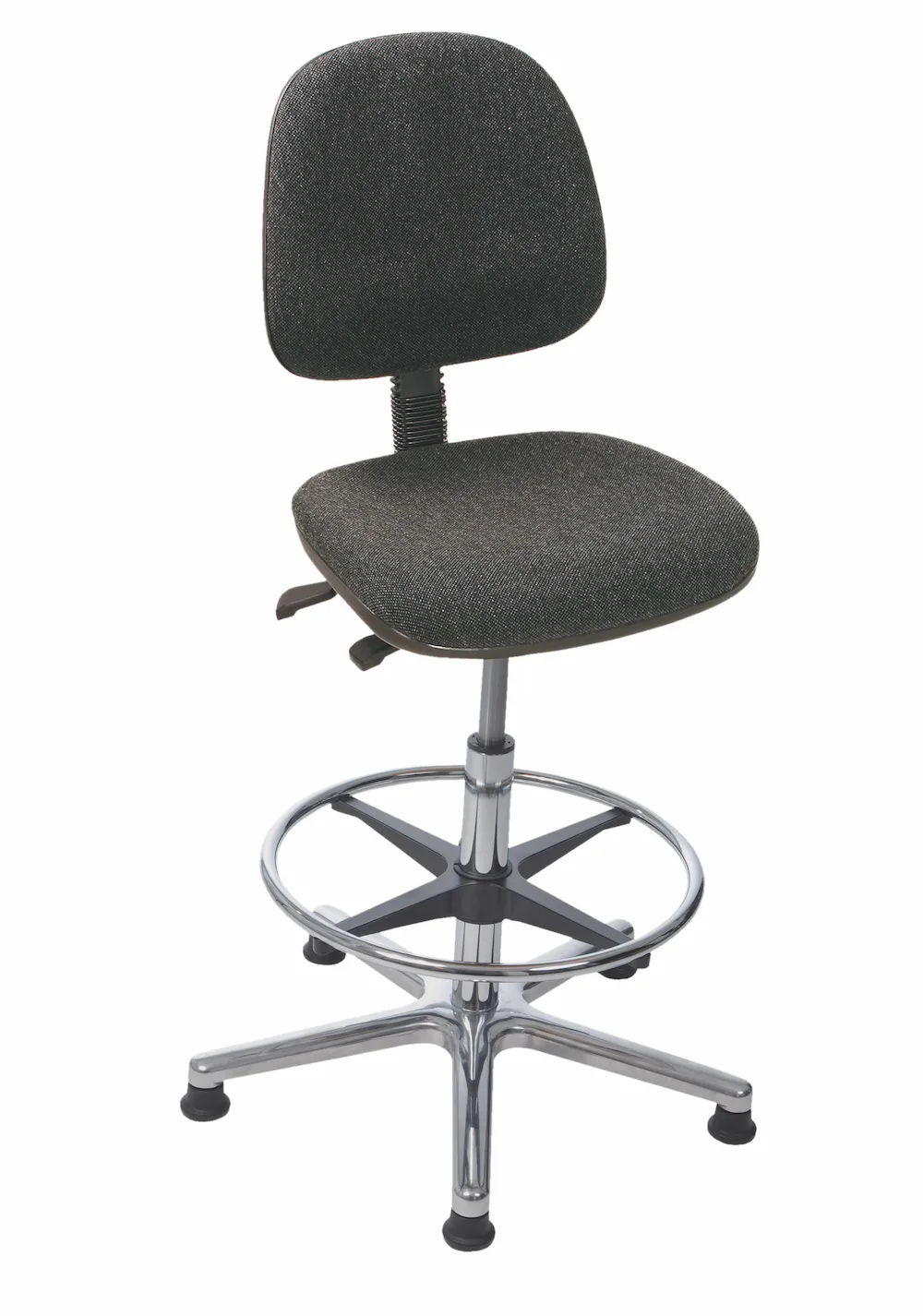 Arbeitsstuhl Arlington mit großer Rückenlehne & Sitzneigeverstellung | Sitzhöhe 48-66cm | Ø 61cm | Tragfähigkeit 110kg | Polstersitze | Aluminium-Fußkreuz mit Fußring & Gleiter | mit Asynchron-Mechanik | Silber/Anthrazit