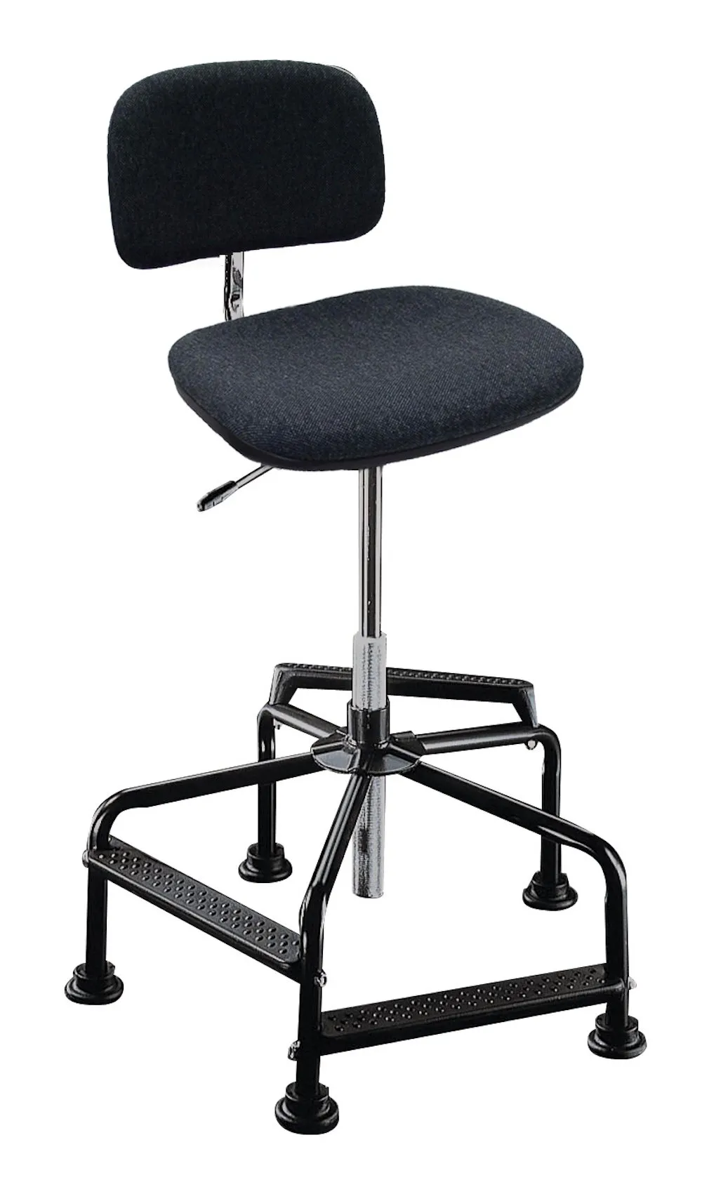 Arbeitsstuhl Arlington High mit kleiner Rückenlehne | Sitzhöhe 46-86cm | Tragfähigkeit 110kg | Polstersitze | Stahlrohr-Fußkreuz mit Gleiter & Fußstützen | Anthrazit