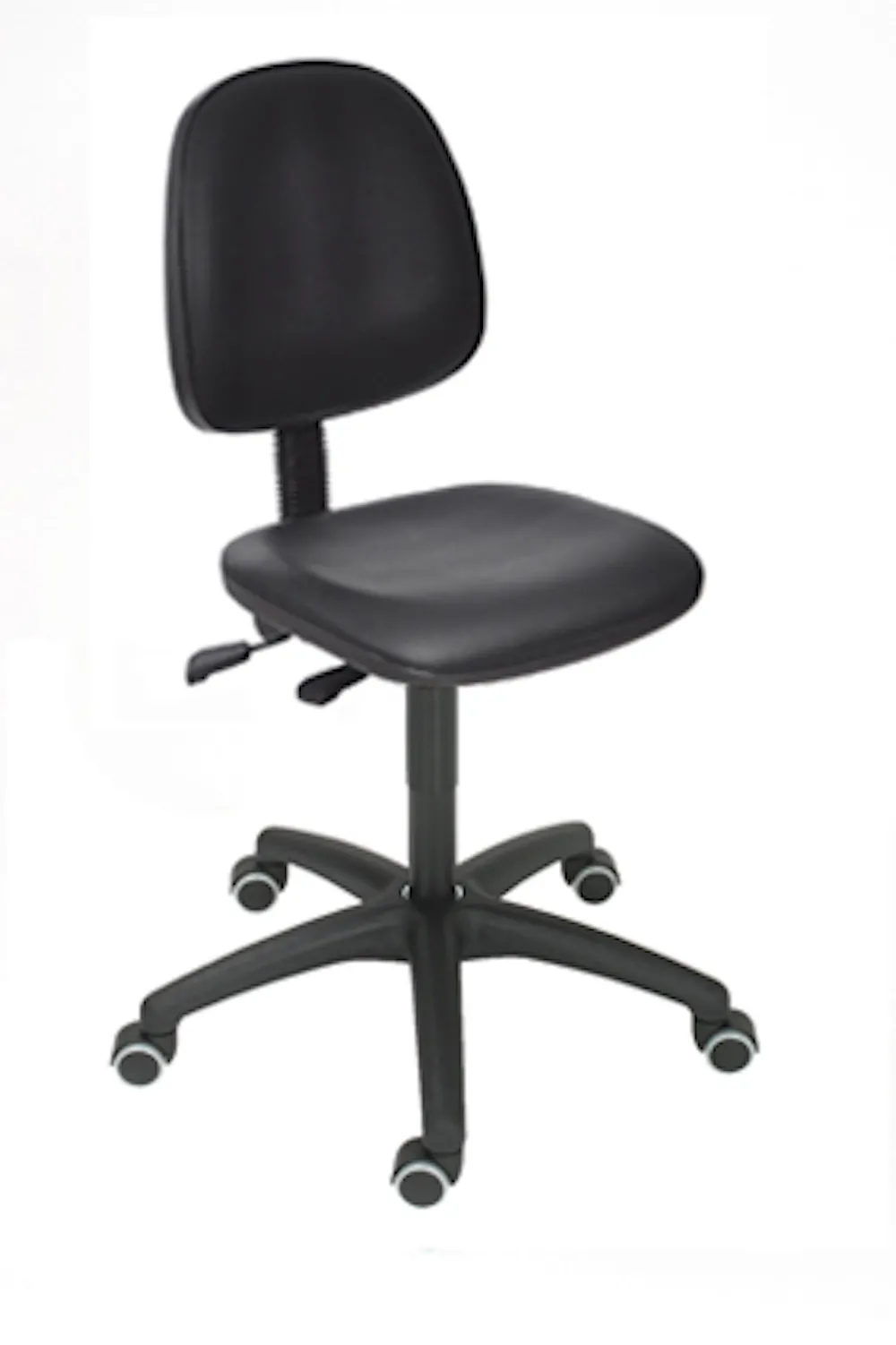 Arbeitsstuhl Arlington mit großer Rückenlehne & Sitzneigeverstellung | Sitzhöhe 47-66cm | Ø 63cm | Tragfähigkeit 110kg | Kunstleder-Sitz | Kunststoff-Fußkreuz mit Doppelrollen | mit Asynchron-Mechanik | Schwarz