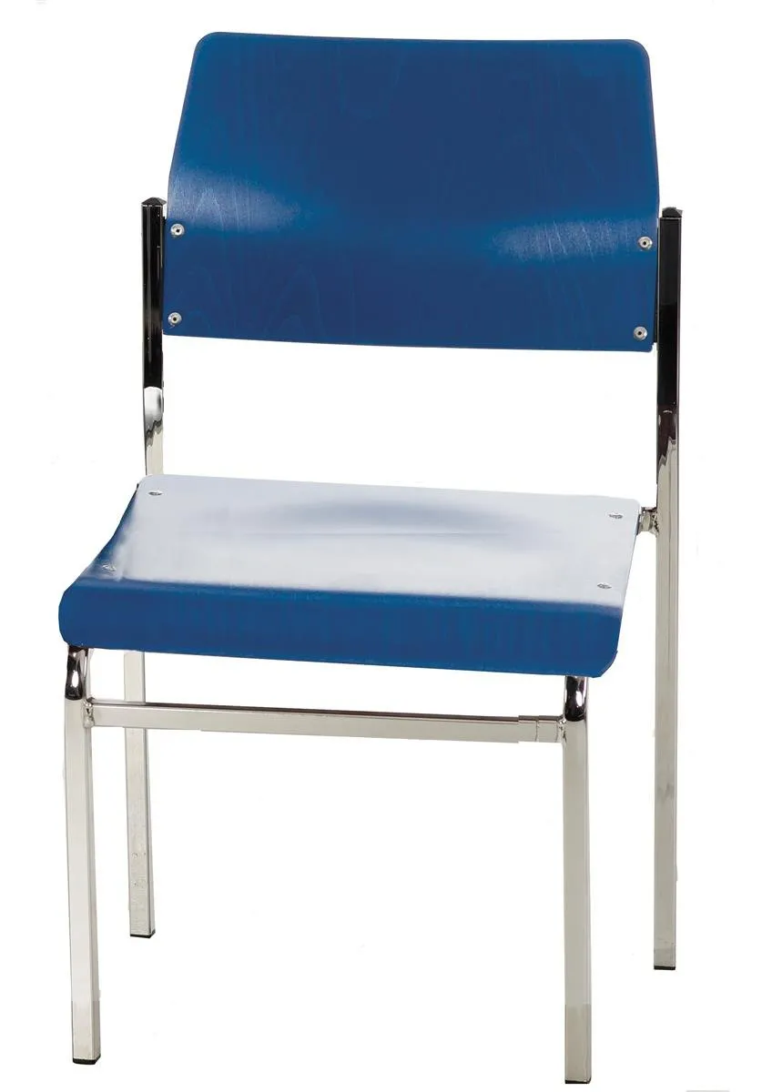 Stapelbare Besucherstühle Newark | HxBxT 70x42x42cm | Tragfähigkeit 110kg | Buche-Sitz | Verchromt/Blau