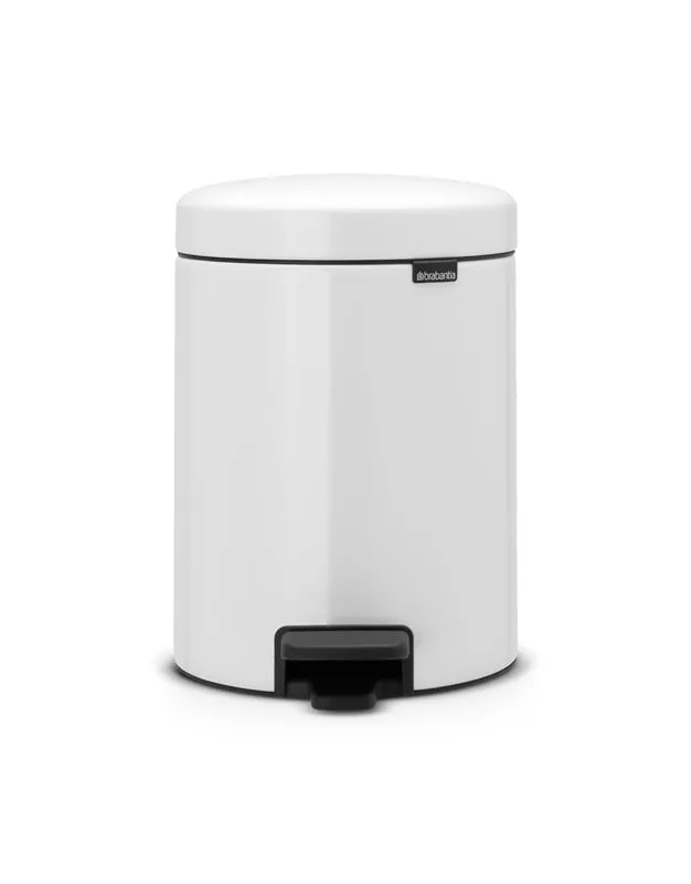 Brabantia Klassischer Tretmülleimer mit Soft-Verschluss | 5 Liter, HxBxT 30,2x26,3x21,7cm | Metall | Weiß