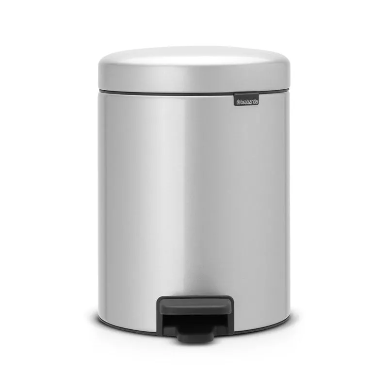 Brabantia Klassischer Tretmülleimer mit Soft-Verschluss | 5 Liter, HxBxT 30,2x26,3x21,7cm | Metall | Metallik Grau