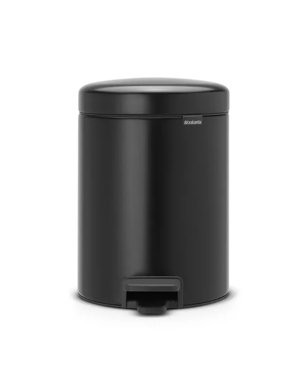 Brabantia Klassischer Tretmülleimer mit Soft-Verschluss | 5 Liter, HxBxT 30,2x26,3x21,7cm | Metall | Metallik Schwarz
