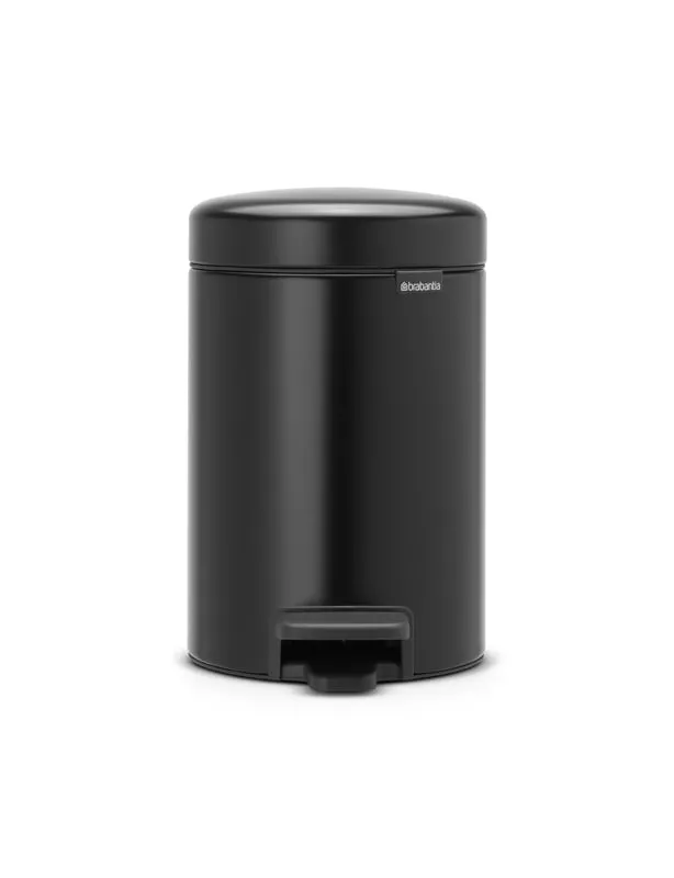 Brabantia Klassischer Tretmülleimer mit Soft-Verschluss | 3 Liter, HxBxT 26,4x16,8x23,5cm | Metall | Metallik Schwarz