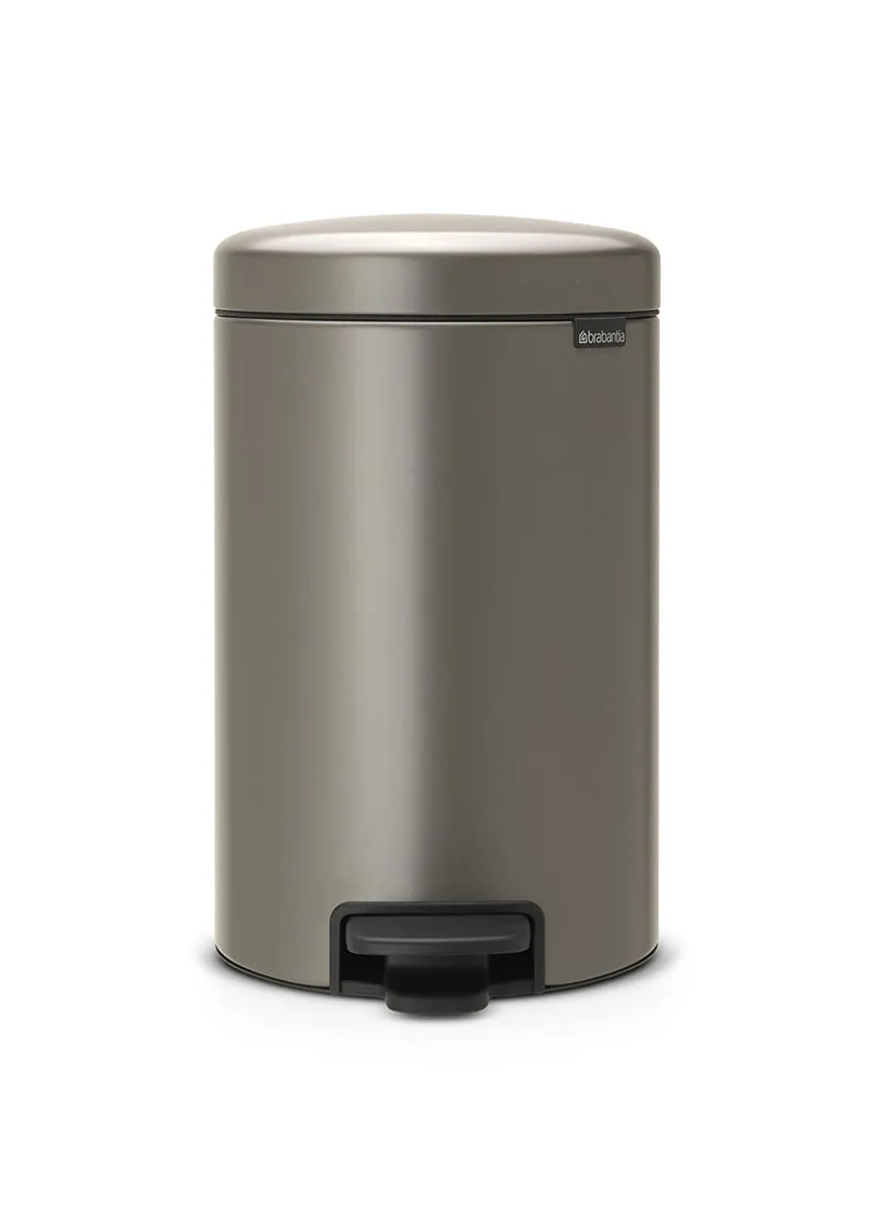 Brabantia Klassischer Tretmülleimer mit Soft-Verschluss | 12 Liter, HxBxT 41,1x25,1x33,8cm | Metall | Platin