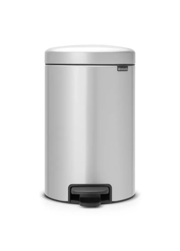 Brabantia Klassischer Tretmülleimer mit Soft-Verschluss | 12 Liter, HxBxT 41,1x25,1x33,8cm | Metall | Metallik Grau