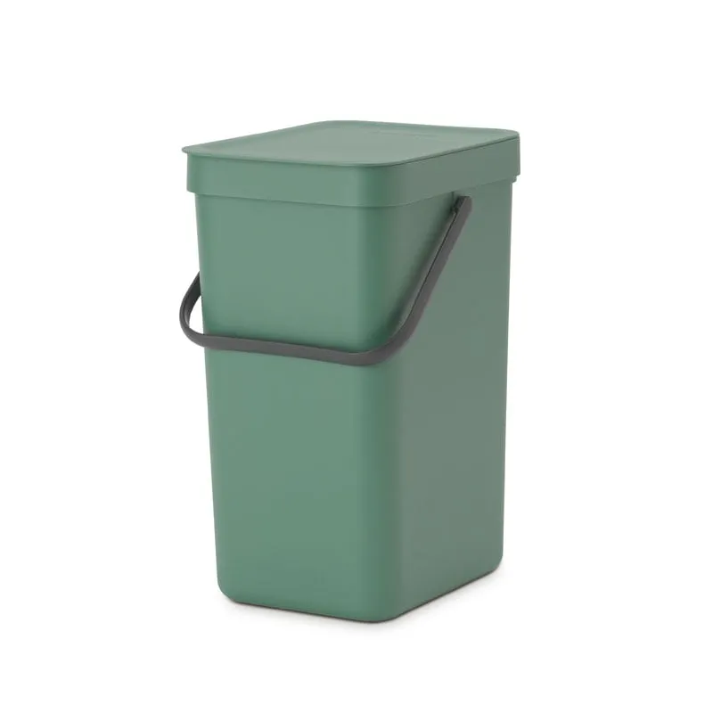 Brabantia Abfallsammler mit Stay-open Deckel | 12 Liter, HxBxT 35x20x24,9cm | Kunststoff | Dunkelgrün