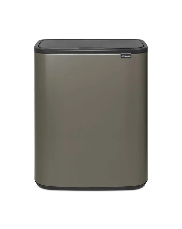 Brabantia Hochwertiger Abfallsammler mit Touch-Öffnung | 2x30 Liter, HxBxT 65,6x54,5x31cm | Platin
