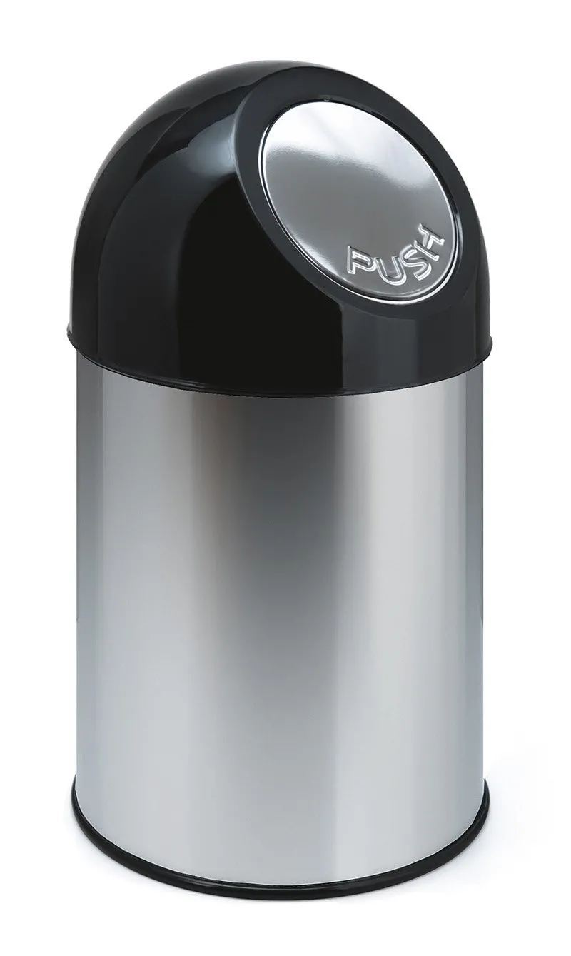 Klassischer Abfallbehälter mit Pushdeckel und Inneneimer | 30 Liter, HxBxT 56x31x31cm | Metall | Edelstahl