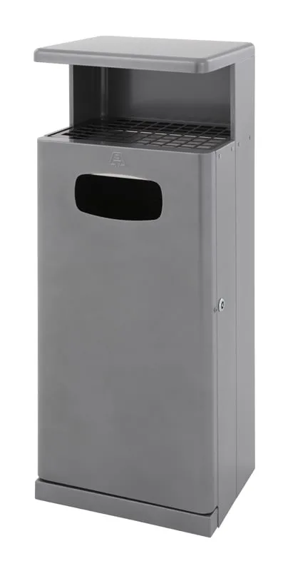 Robuster Kombiascher mit Dach für den Außenbereich | 55 Liter, HxBxT 103x40x34,5cm | Aluminium | Anthrazit
