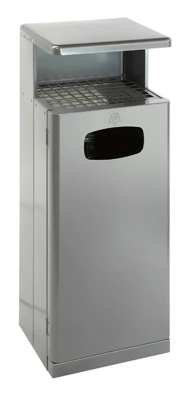 Robuster Kombiascher mit Dach für den Außenbereich | 55 Liter, HxBxT 103x40x34,5cm | Aluminium | Grau