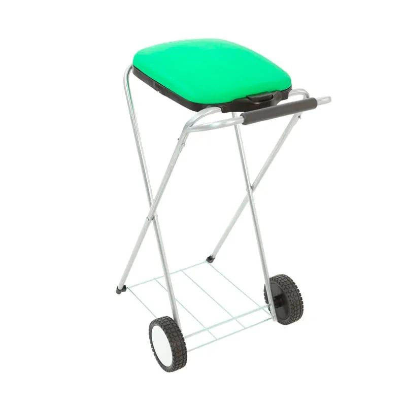 Klassischer Abfallsackständer mit Deckel und Rollen | HxBxT 83x44x56cm | Verzinkte Rohre | Grün