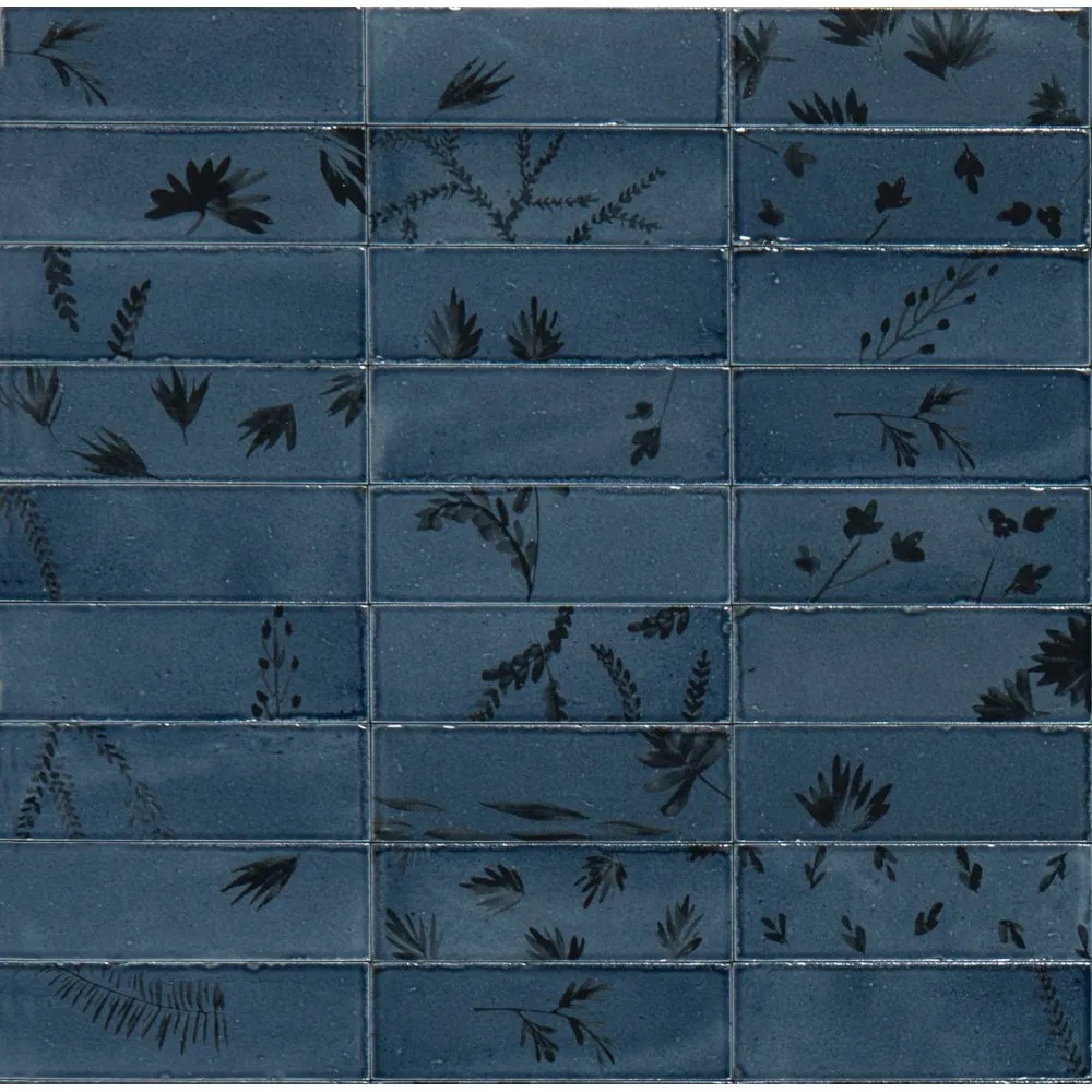 MARAZZI FLIESEN CROGIOLO RICE DEKOR LEAF BLU LUX 5X15