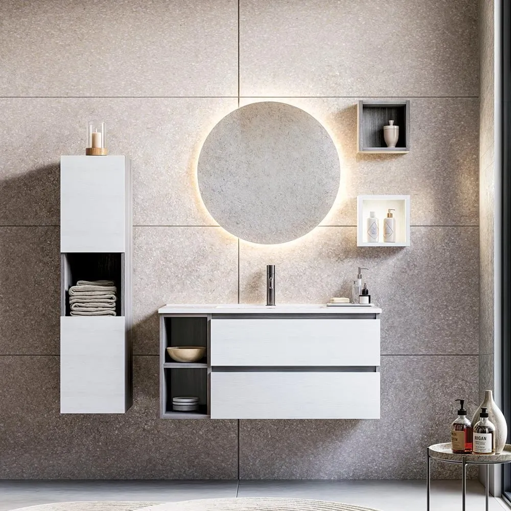 HÄNGESCHRANK 2 SCHUBLADEN MIT WASCHBECKEN UND SPIEGEL - BIK2