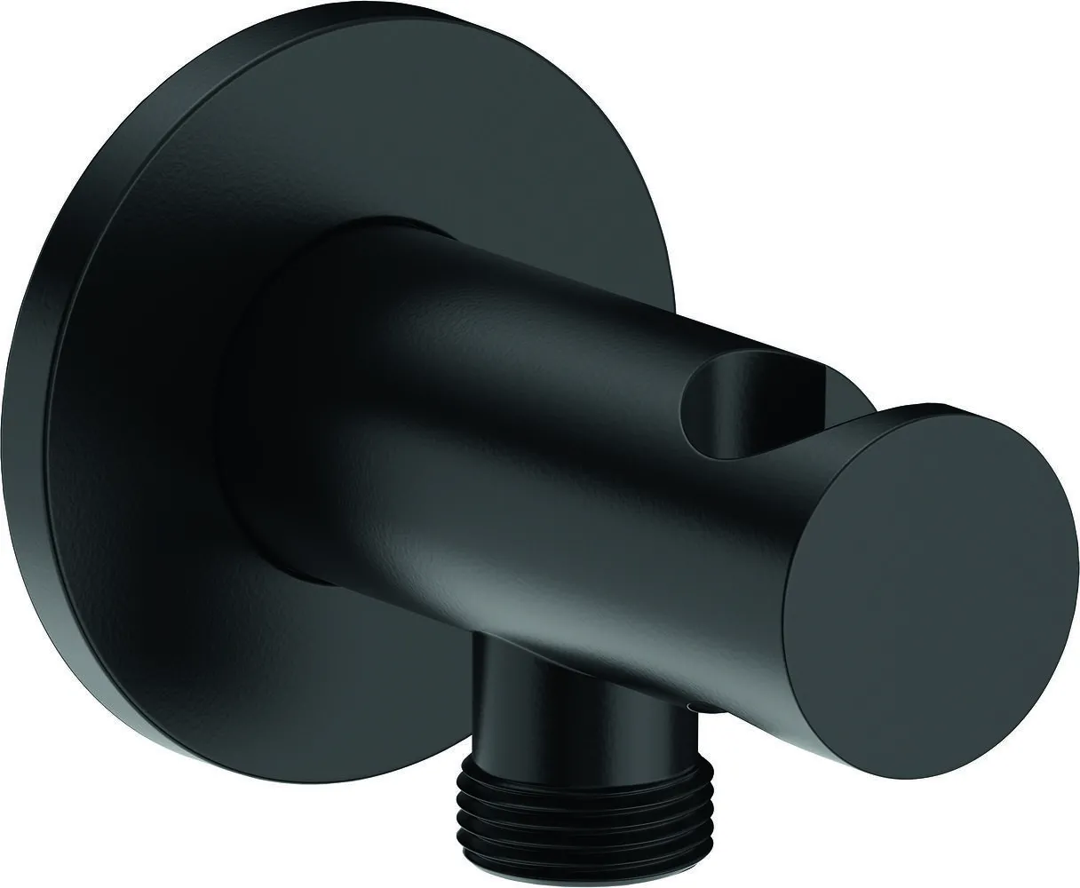 Wandanschlussbogen mit Brausehalter, rund, schwarz matt Sonderangebot