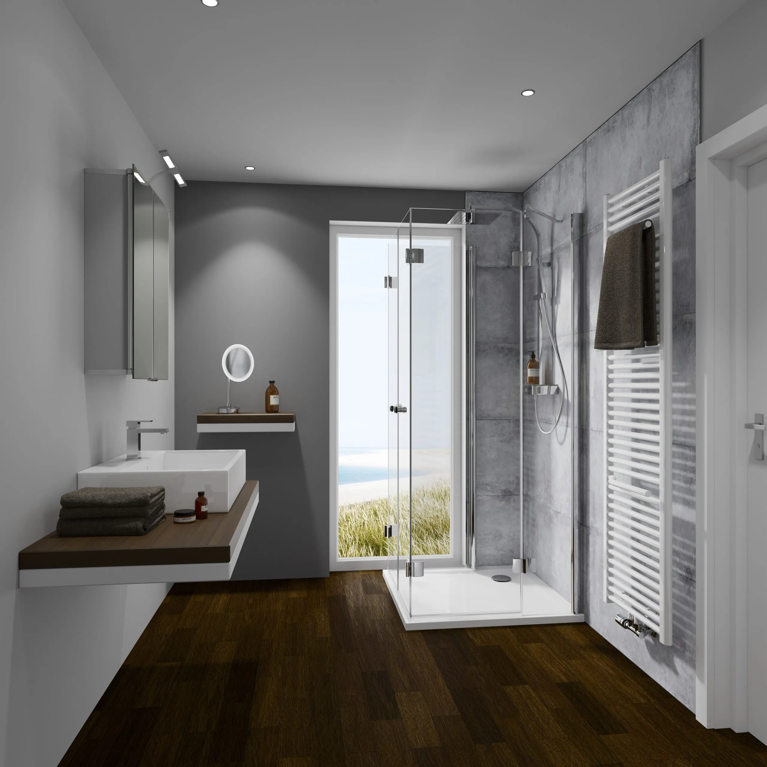 HSK teilgerahmt Fensterlösung 5-teilig „Aperto“ Fensterlösung, Duschkabine faltbar Glas Klar hell, Profile Chromoptik (Alu Hochglanz poliert), Sondergröße