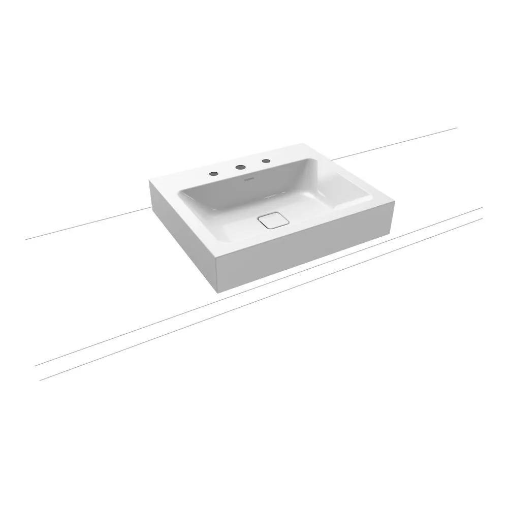 Aufsatzwaschtisch „Cono“ mit 3 Hahnlöchern, ohne Überlauf, mit Perl-Effekt, 60 x 50 x 12 cm, alpinweiß, 902106033001, Sonderangebot