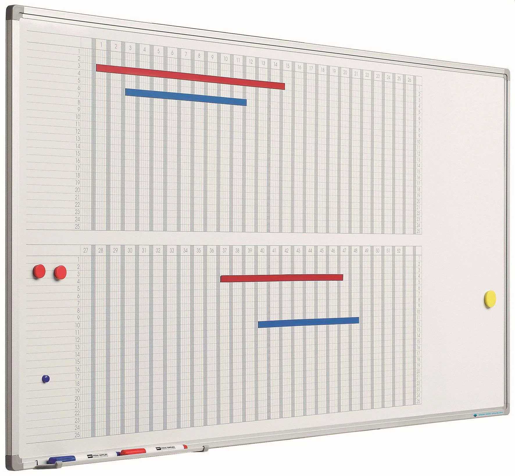 53-Wochen-Planer magnetisches Whiteboard Slim | HxB 60x120cm | 8mm-Platte | inkl. Befestigungsmaterial & Stiftablage | Sublimationsstahl | Aluminium/Weiß