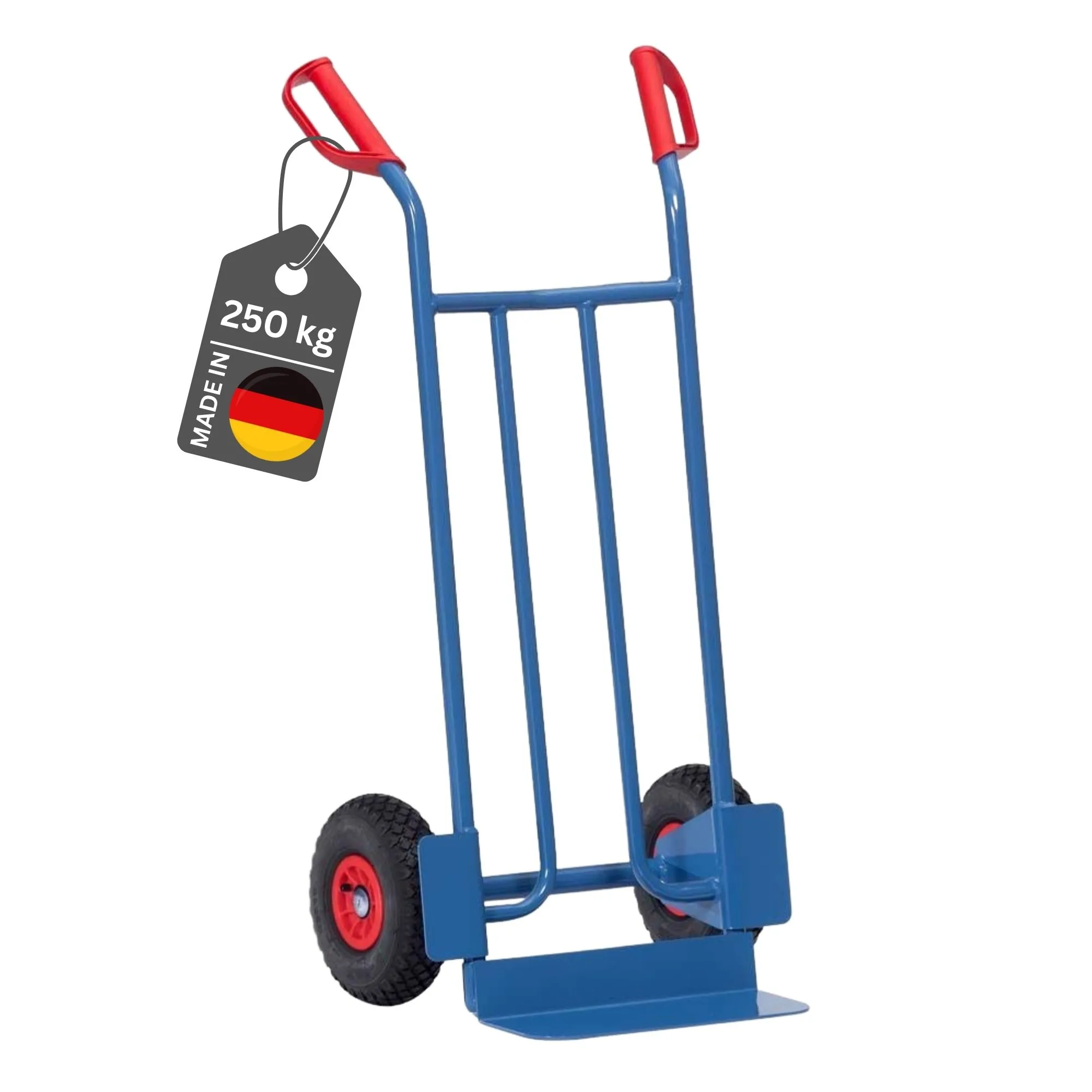 Fetra Stahlrohr-Sackkarre mit Standardschaufel & Luftbereifung | Traglast 250kg | Made in Germany | Blau