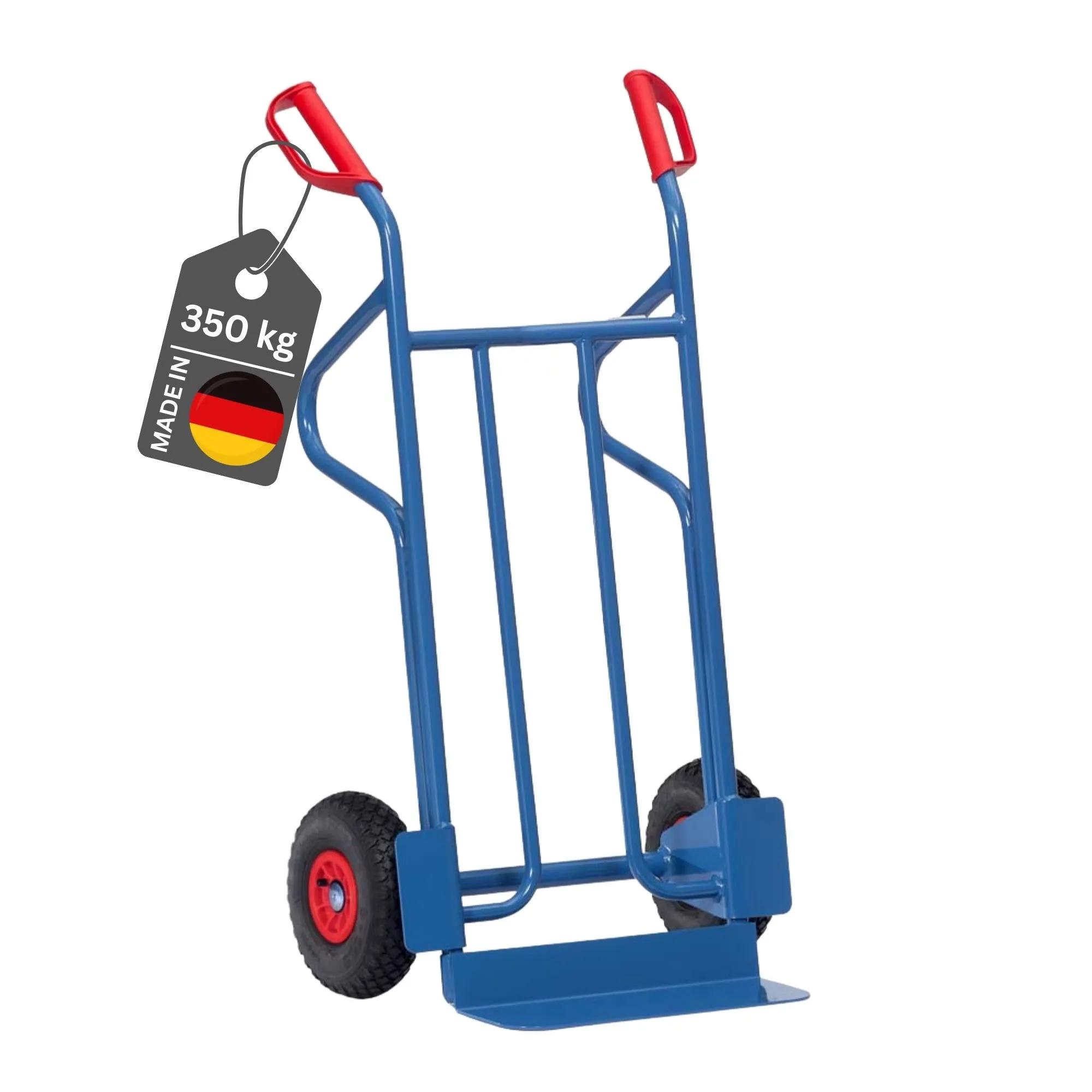 Fetra Große Stahlrohr-Sackkarre mit Standardschaufel & Luftbereifung | Traglast 350kg | Made in Germany | Blau