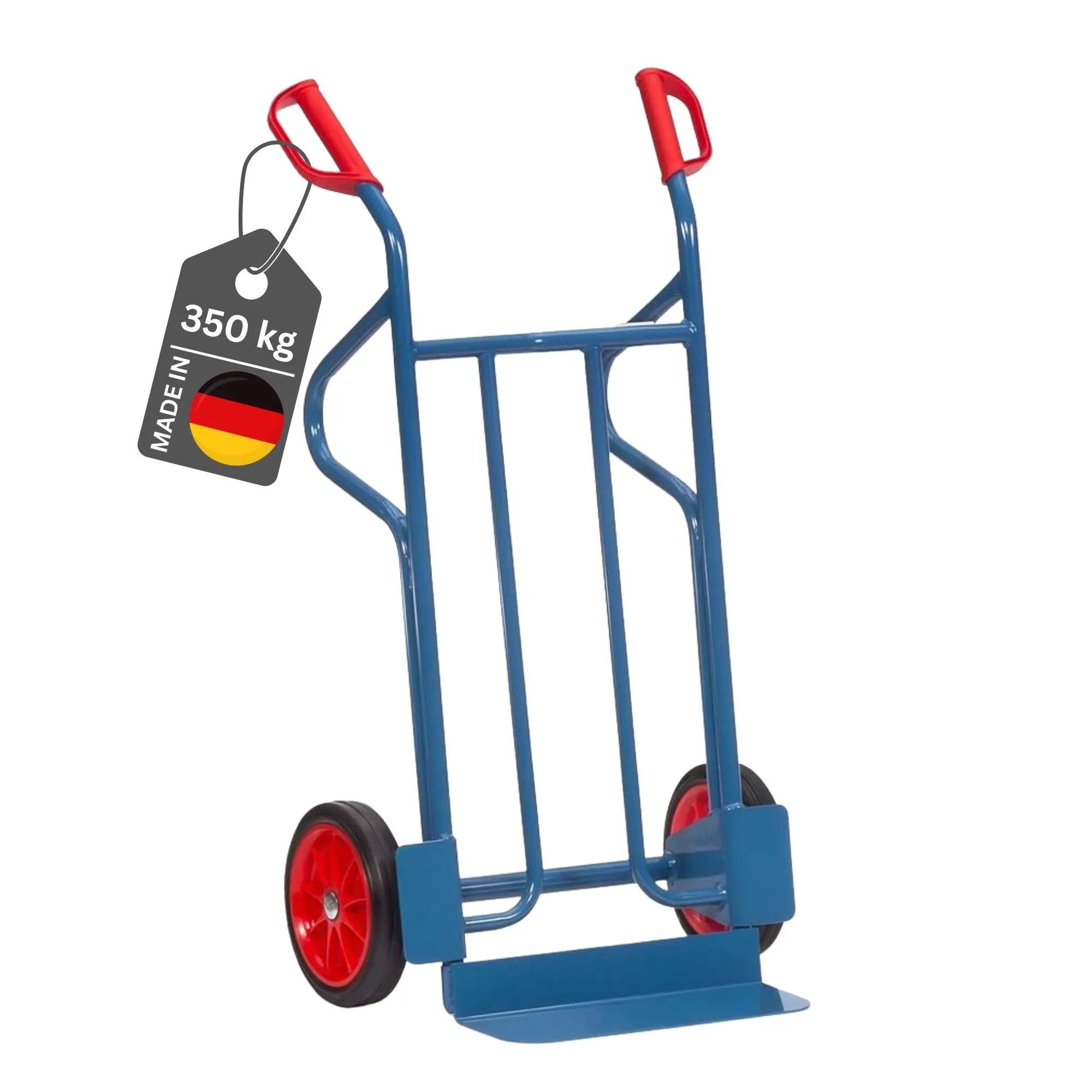 Fetra Große Stahlrohr-Sackkarre mit Standardschaufel & pannensichere Vollgummibereifung | Traglast 350kg | Made in Germany | Blau