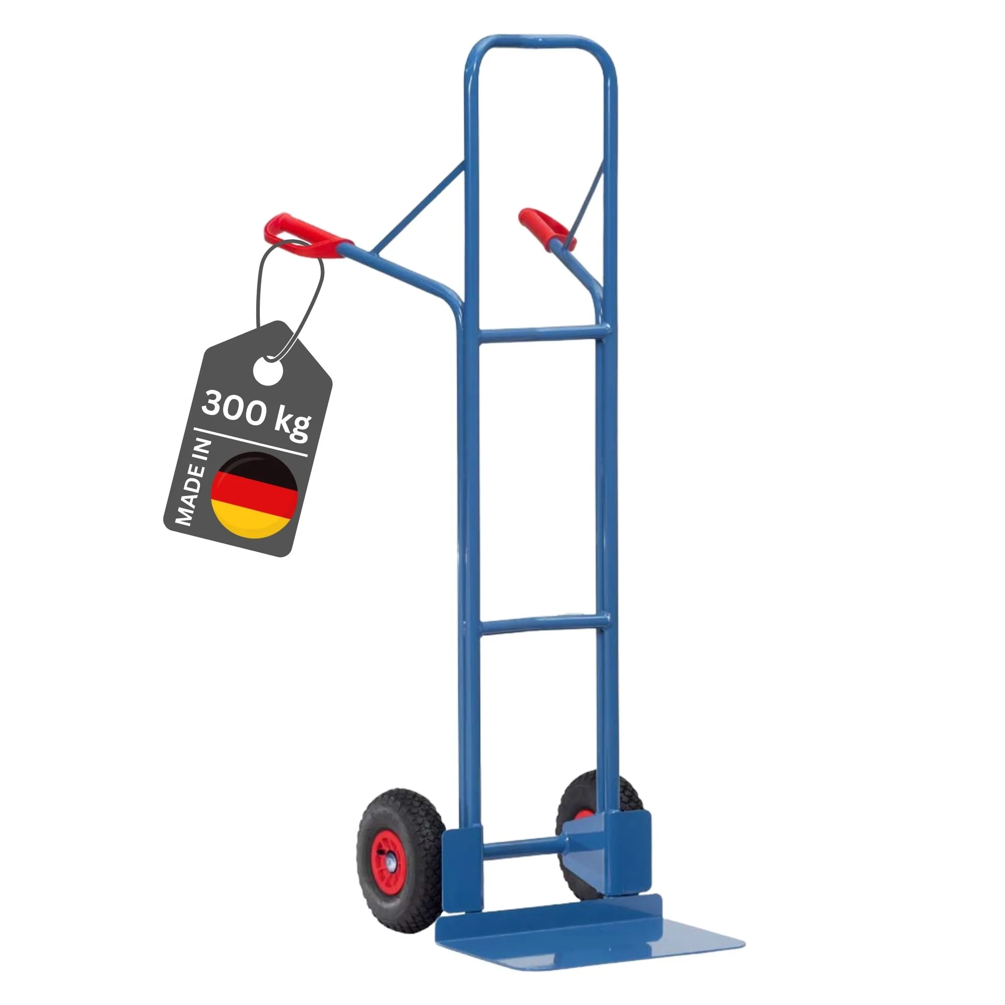Fetra Extra hohe Stahlrohr-Sackkarre mit extra großer Schaufel, gebogenen Streben & Luftbereifung | Traglast 300kg | Made in Germany | Blau