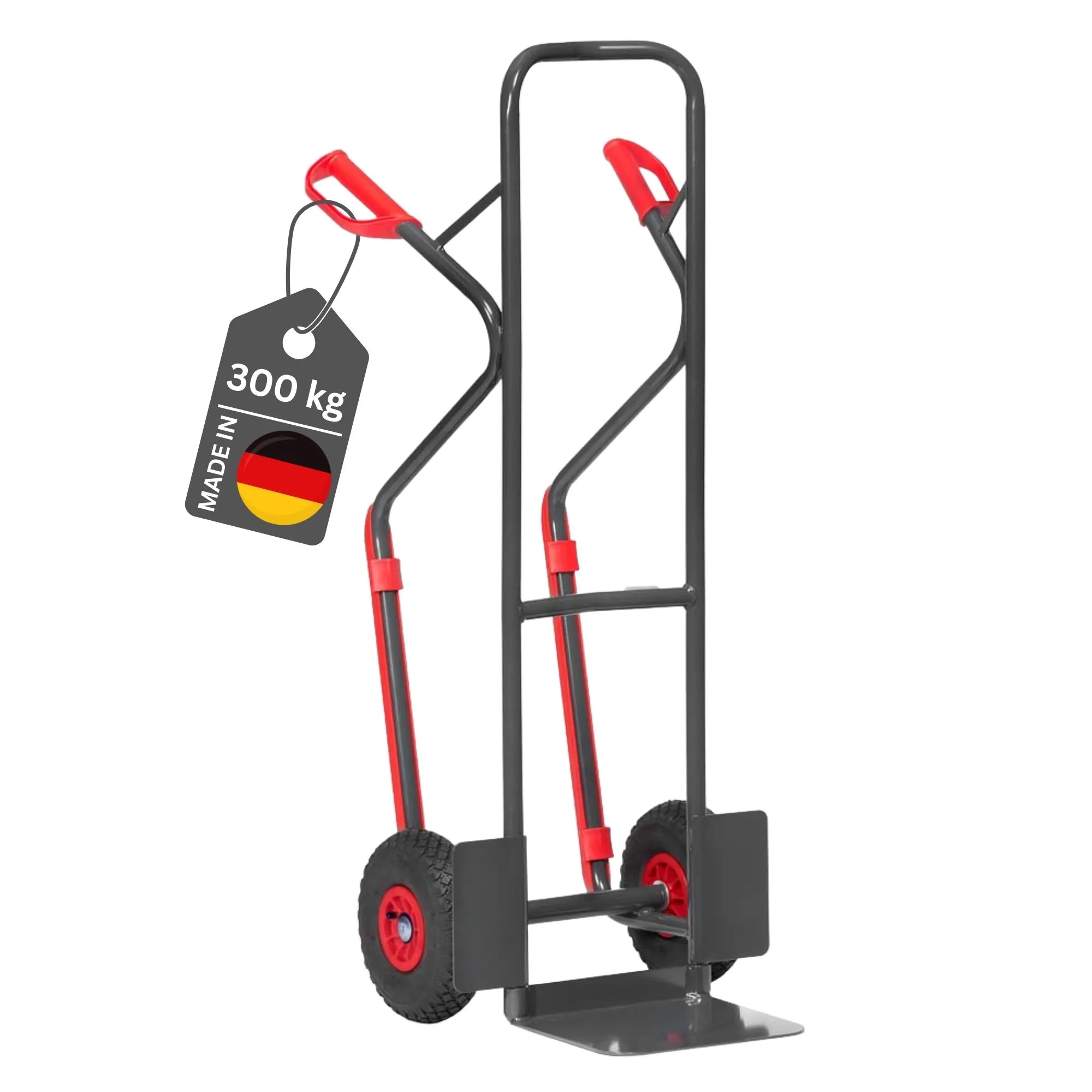 Fetra Hohe Stahlrohr-Sackkarre mit Standardschaufel & Luftbereifung | Traglast 300kg | Made in Germany | Grau