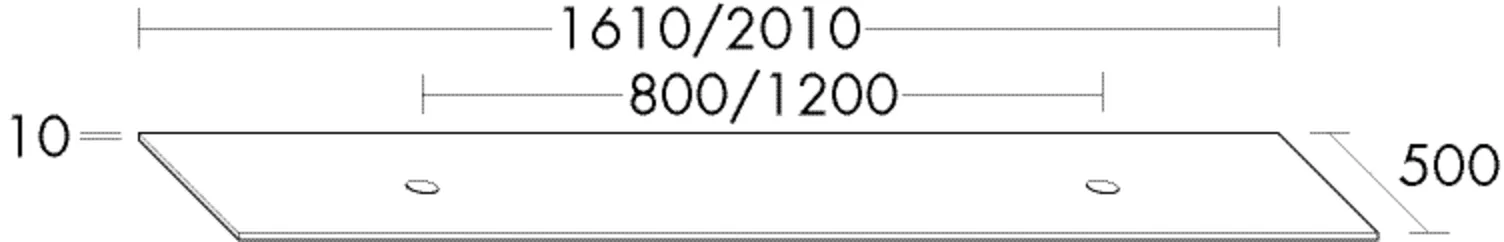 Waschtischplatte Glas für Aufsatzbecken, Waschtischplatte doppel symmetrisch, mit Beckenausschnitt, Tiefe: 500 mm, Breite: 1610 mm, Höhe: 10 mm