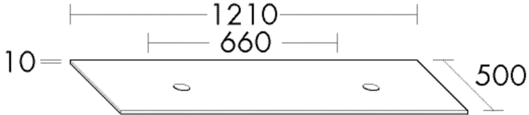 Waschtischplatte Glas für Aufsatzbecken, Waschtischplatte doppel symmetrisch, mit Beckenausschnitt, Tiefe: 500 mm, Breite: 1210 mm, Höhe: 10 mm